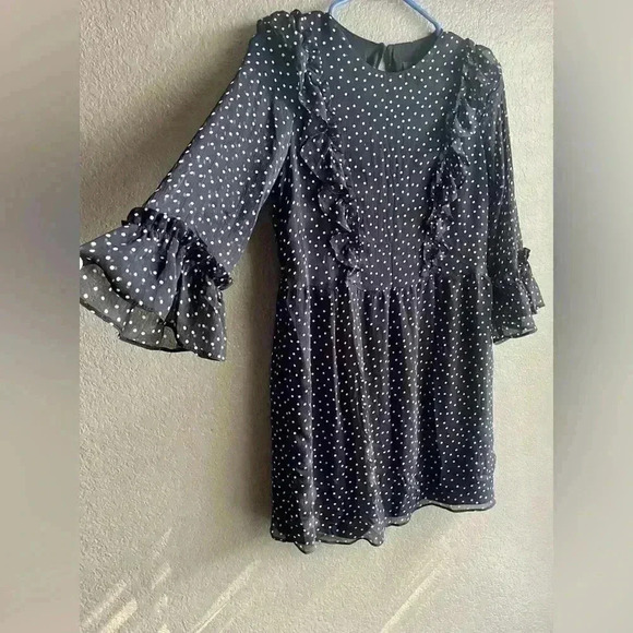 TOPSHOP Black with Polka Dot Flare Sleeve Ruffle Dress Size 4 - Picture 3 of 7